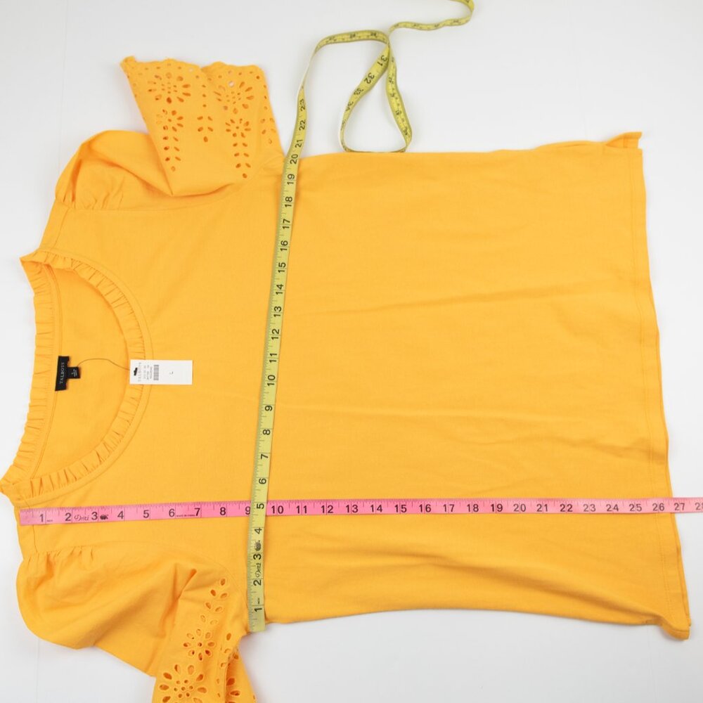 Talbots Eyelet Trim Knit Tee Scallop Sleeve T-Shirt Yellow Size Large New - Picture 6 of 6